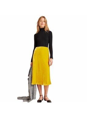 Anthropologie Maeve Kelly Velvet Midi Skirt Gold Mustard Yellow A-Line Size S